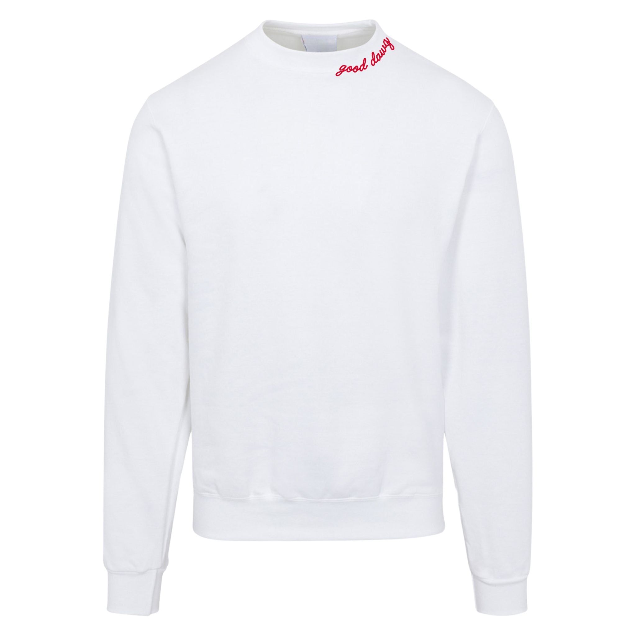 White Sweatshirt with Curved Collar Embroidery Good Dawg