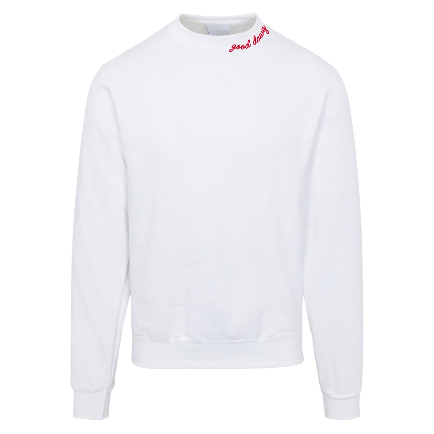 White Sweatshirt with Curved Collar Embroidery